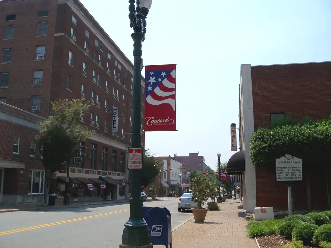 Historic brick hotel and brick sidewalks in downtown Concord, NC Historic brick hotel and brick sidewalks in downtown Concord, NC