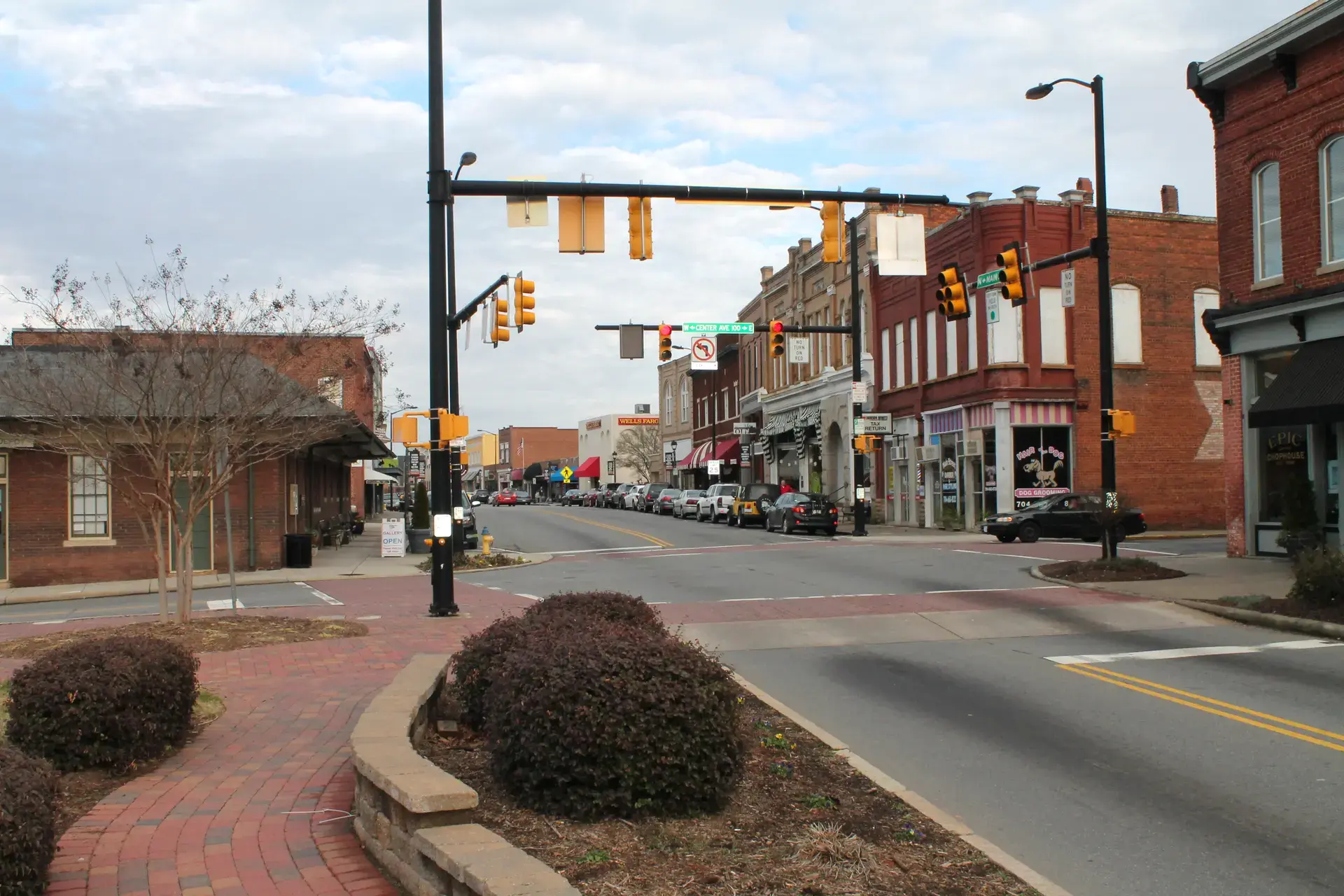 Main Street in the historic downtown of Mooresville, NC, beside the old rail depot Main Street in the historic downtown of Mooresville, NC, beside the old rail depot