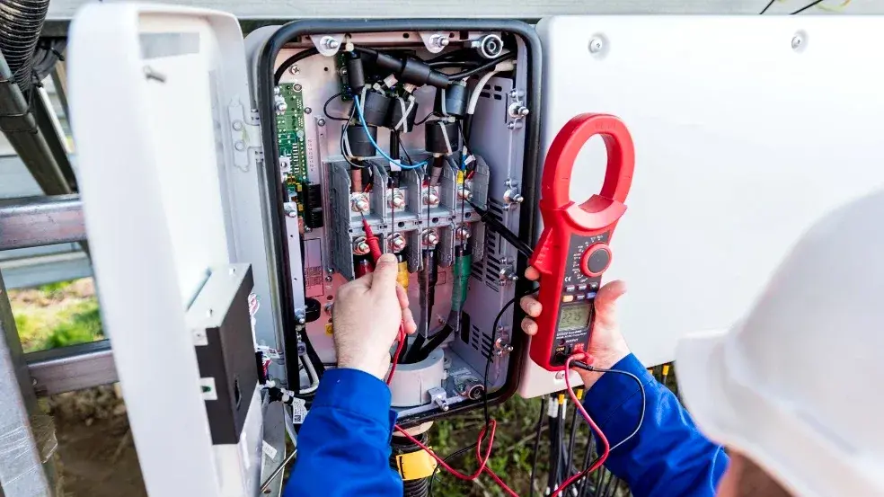 Electrician testing breakers with a clamp meter before a panel upgrade in Gastonia, NC Electrician testing breakers with a clamp meter before a panel upgrade in Gastonia, NC
